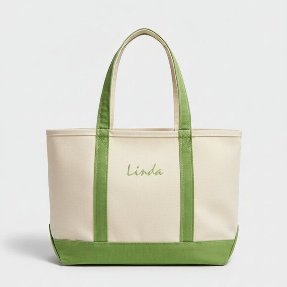 L.L. Bean Handbags - L.L. Bean Boat & Tote Medium Long Handle Spring  Floral Green Canvas Bag Classic